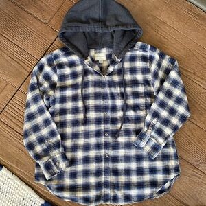 American Eagle Hooded Flannel Button Down Shirt